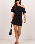 STORIES BE TOLD CHATTER RUCHED MINI TEE SHIRT DRESS