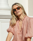 IVY + JACK CLOSURE RAMIE HIGH NECK BUTTON SS TOP