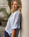 IVY + JACK CLOSURE SHEER HIGH NECK BUTTONED SS TOP