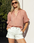 IVY + JACK CLOSURE RAMIE HIGH NECK BUTTON SS TOP