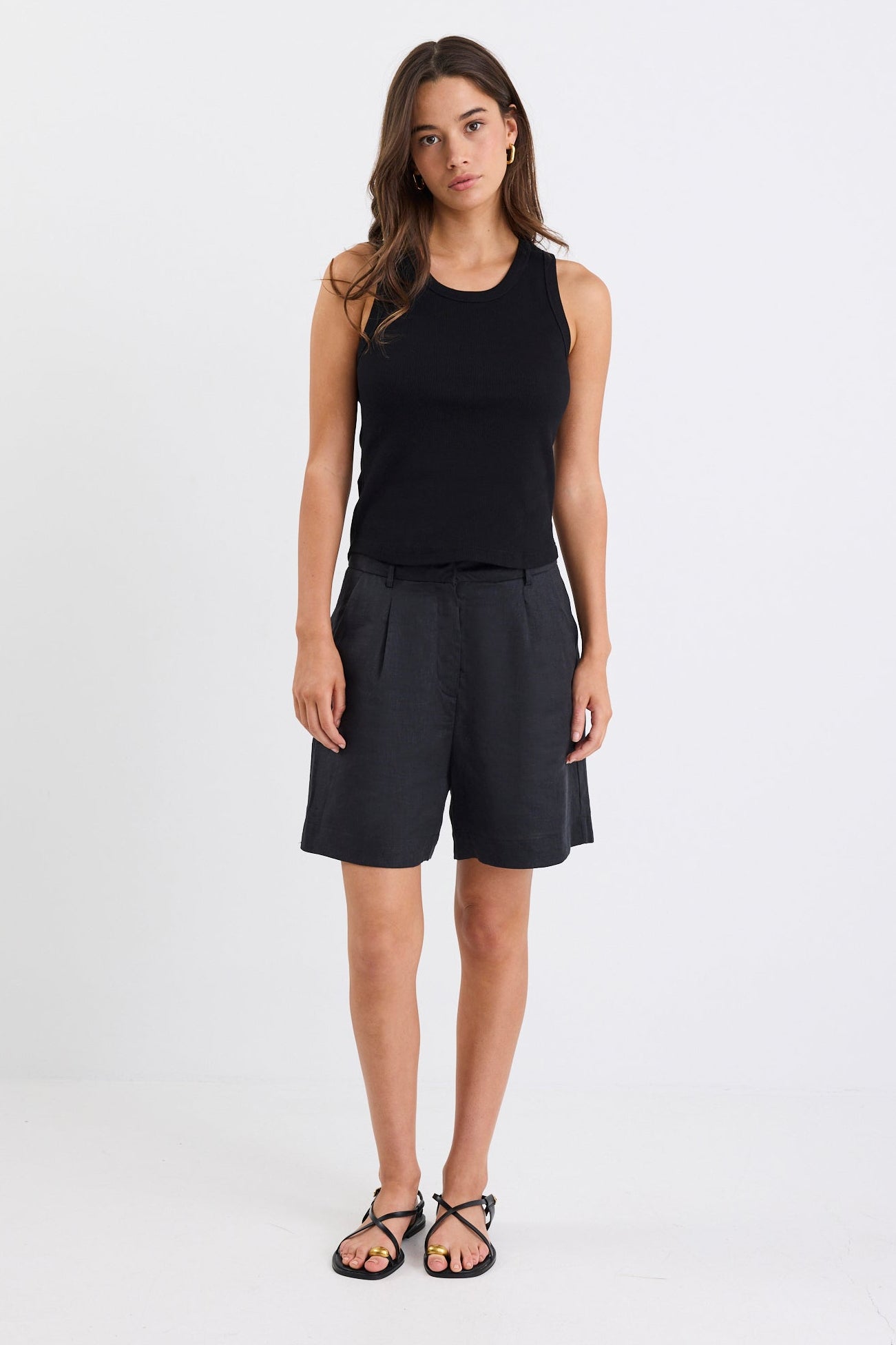 STORIES BE TOLD LITERAL BLACK LINEN PLEAT FRONT SHORTS