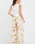 BY ROSA. TRAVEL TROPICAL POSTCARD WIDE LEG PULL ON PANTS