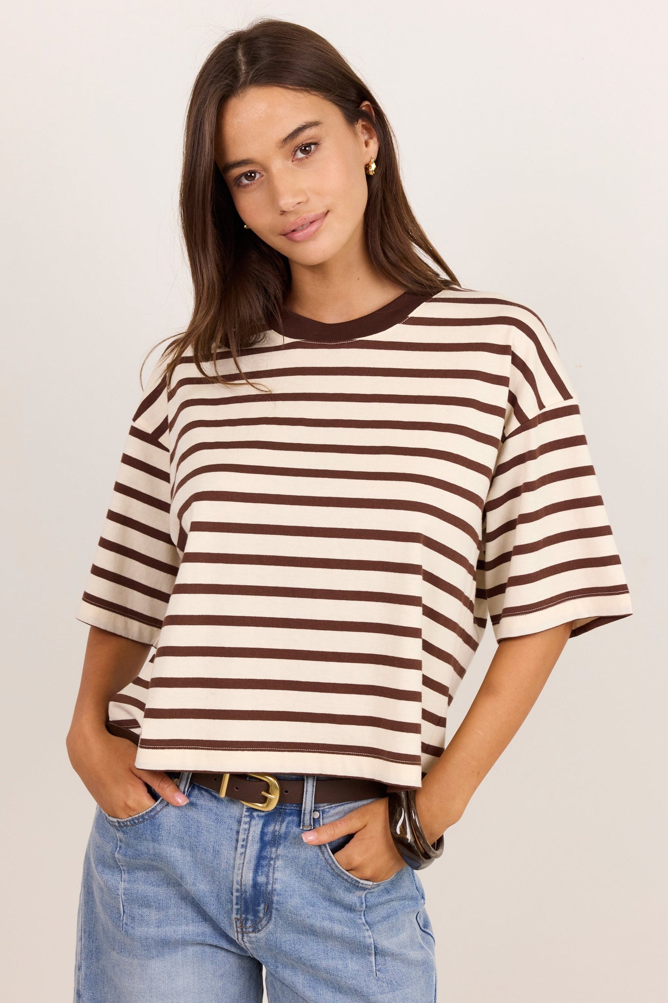 STORIES BE TOLD COHESION STRIPE OVERSIZED CONTRAST BINDING BOXY SHORT SLEEVE TEE