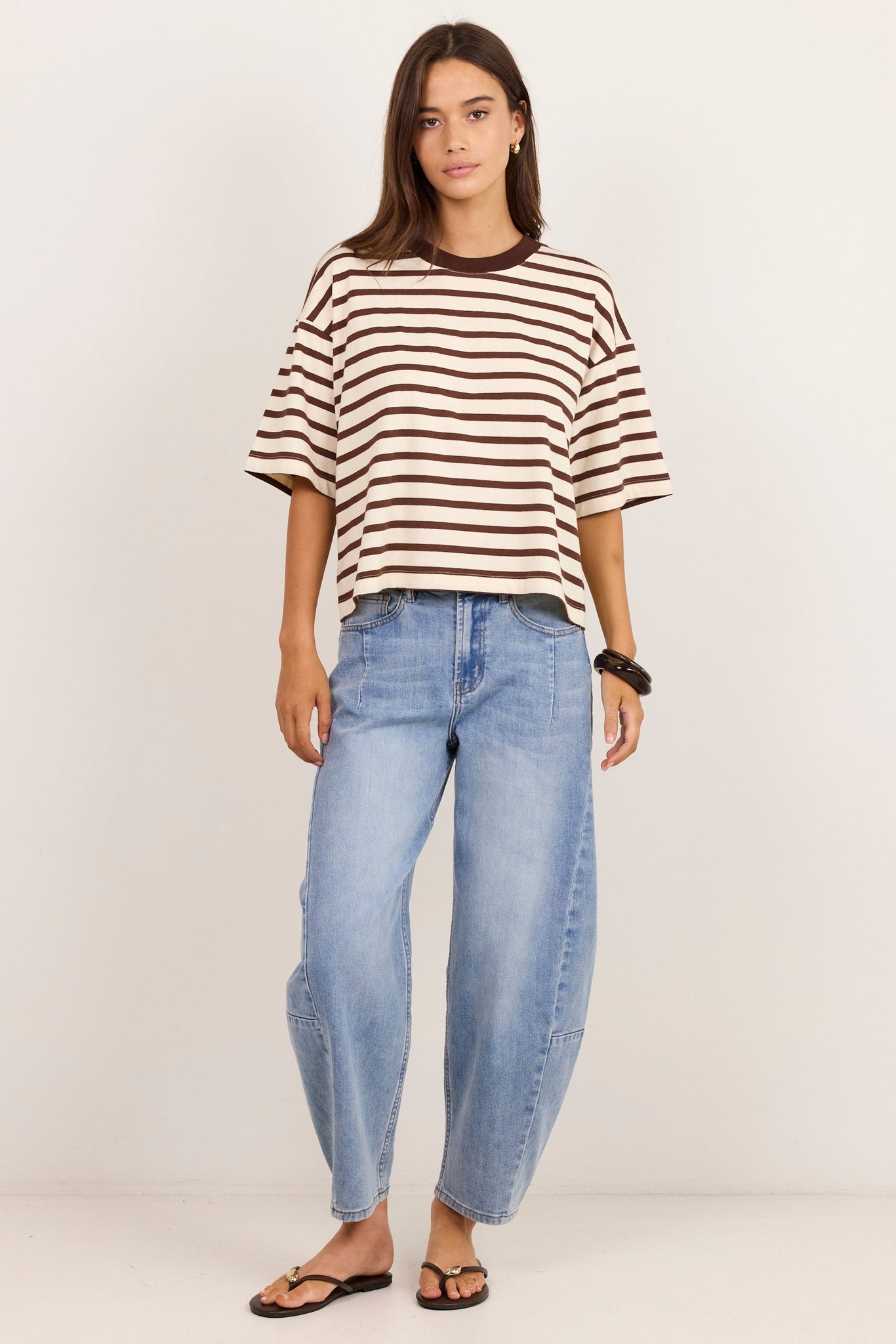 STORIES BE TOLD COHESION STRIPE OVERSIZED CONTRAST BINDING BOXY SHORT SLEEVE TEE