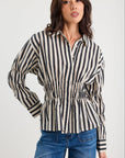 STORIES BE TOLD COMPOSITE STRIPE SHIRRED BODY SHIRT