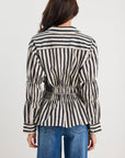 STORIES BE TOLD COMPOSITE STRIPE SHIRRED BODY SHIRT