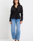 STORIES BE TOLD COMPOSITE SHEER SHIRRED BODY SHIRT