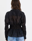 STORIES BE TOLD COMPOSITE SHEER SHIRRED BODY SHIRT