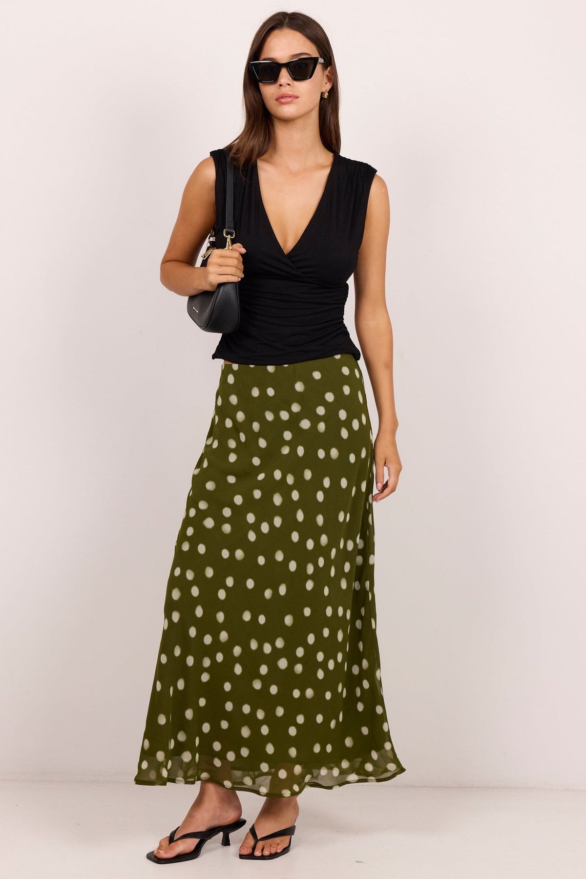 GEORGIA ZOE JUBILANT POLKA DOT GEORGETTE PULL ON BIAS MAXI SKIRT
