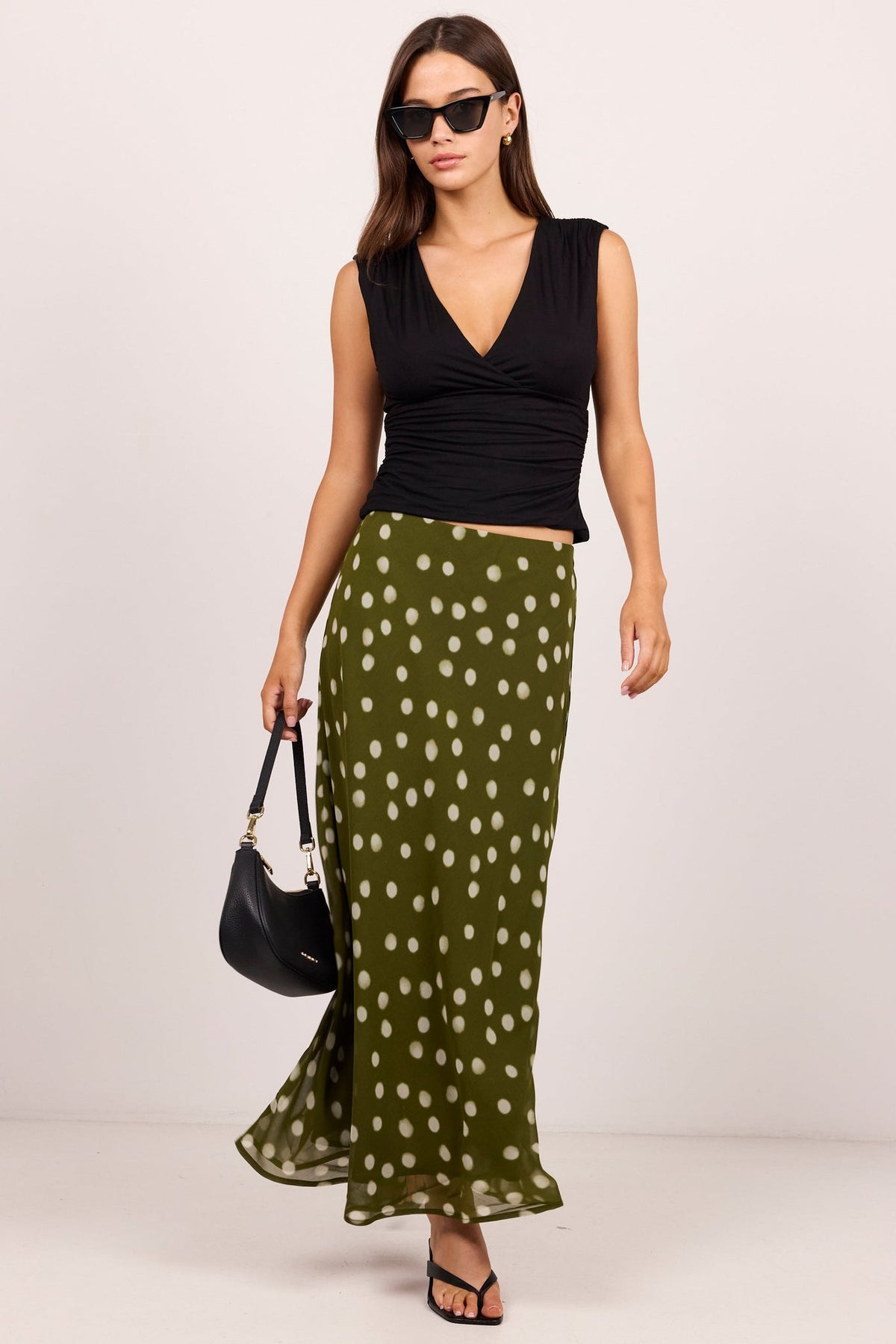 GEORGIA ZOE JUBILANT POLKA DOT GEORGETTE PULL ON BIAS MAXI SKIRT