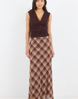 STORIES BE TOLD BREATHE BROWN CHECK BIAS MAXI SKIRT