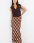 STORIES BE TOLD BREATHE BROWN CHECK BIAS MAXI SKIRT