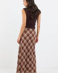 STORIES BE TOLD BREATHE BROWN CHECK BIAS MAXI SKIRT