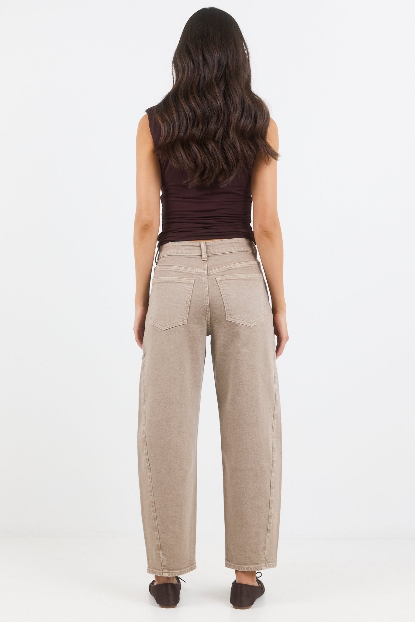 STORIES BE TOLD IDOLISE TAUPE STRETCH SOFT BARREL JEAN