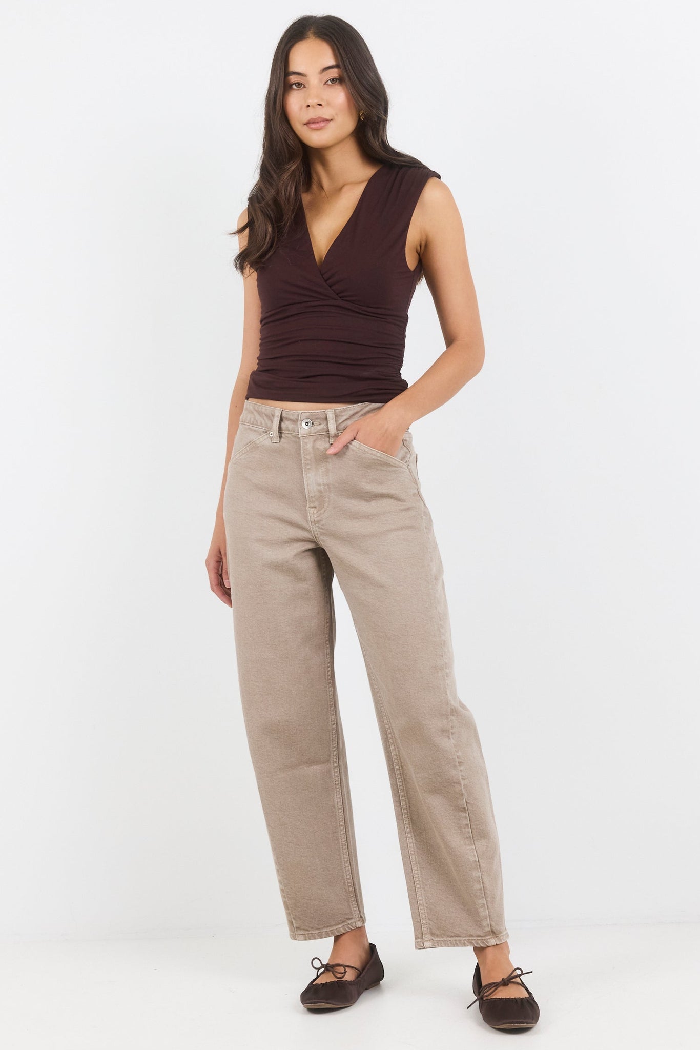 STORIES BE TOLD IDOLISE TAUPE STRETCH SOFT BARREL JEAN
