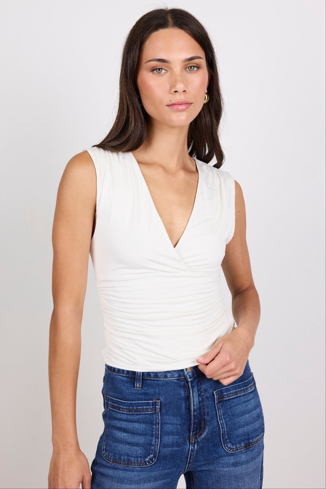 STORIES BE TOLD CONNECT IVORY JERSEY CROSS FRONT TOP