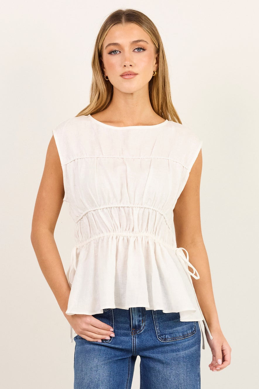 STORIES BE TOLD CONTEXT LINEN RELAXED SLEEVELESS TOP