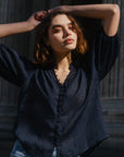 IVY + JACK CONTINUANCE RAMIE HIGH NECK BUTTONED SS TOP