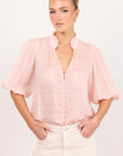 IVY + JACK CONTINUANCE RAMIE HIGH NECK BUTTONED SHORT SLEEVE TOP