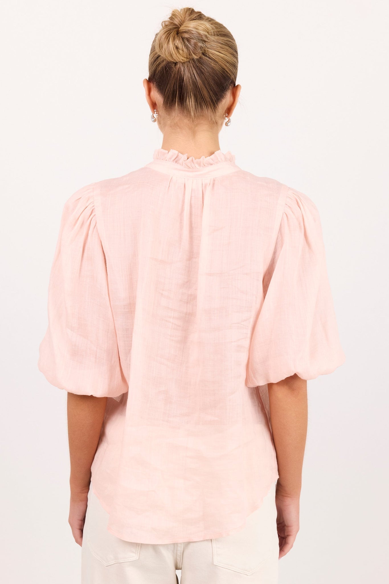 IVY + JACK CONTINUANCE RAMIE HIGH NECK BUTTONED SHORT SLEEVE TOP