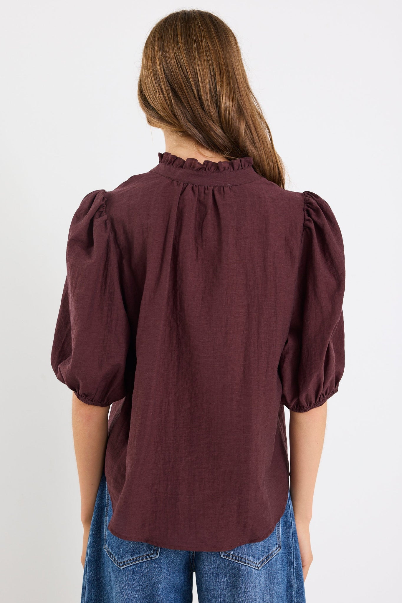 IVY + JACK CONTINUANCE SEMI SHEER HIGH NECK BUTTONED SHORT SLEEVE TOP