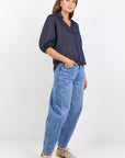 IVY + JACK CONTINUANCE RAMIE HIGH NECK BUTTONED SS TOP