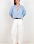 IVY + JACK CONTINUANCE RAMIE HIGH NECK BUTTONED SHORT SLEEVE TOP