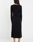 AMONG THE BRAVE COURSE WAIST BUCKLE KNIT LONG SLEEVE MIDI DRESS