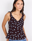 GEORGIA ZOE CRAVE POLKA DOT GEORGETTE RUFFLE NECK CAMI TOP