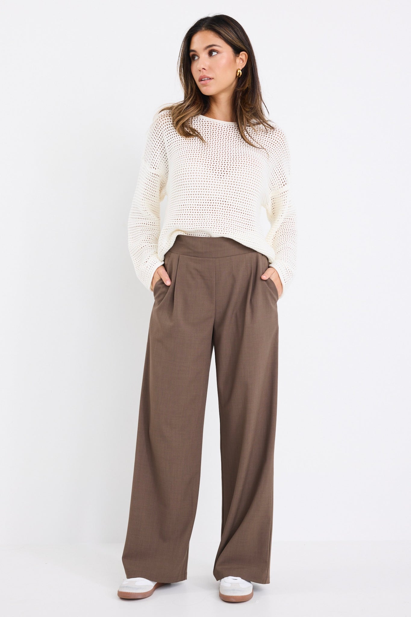 AMONG THE BRAVE INSTINCTIVE TWILL WIDE LEG ELASTIC BACK PANTS