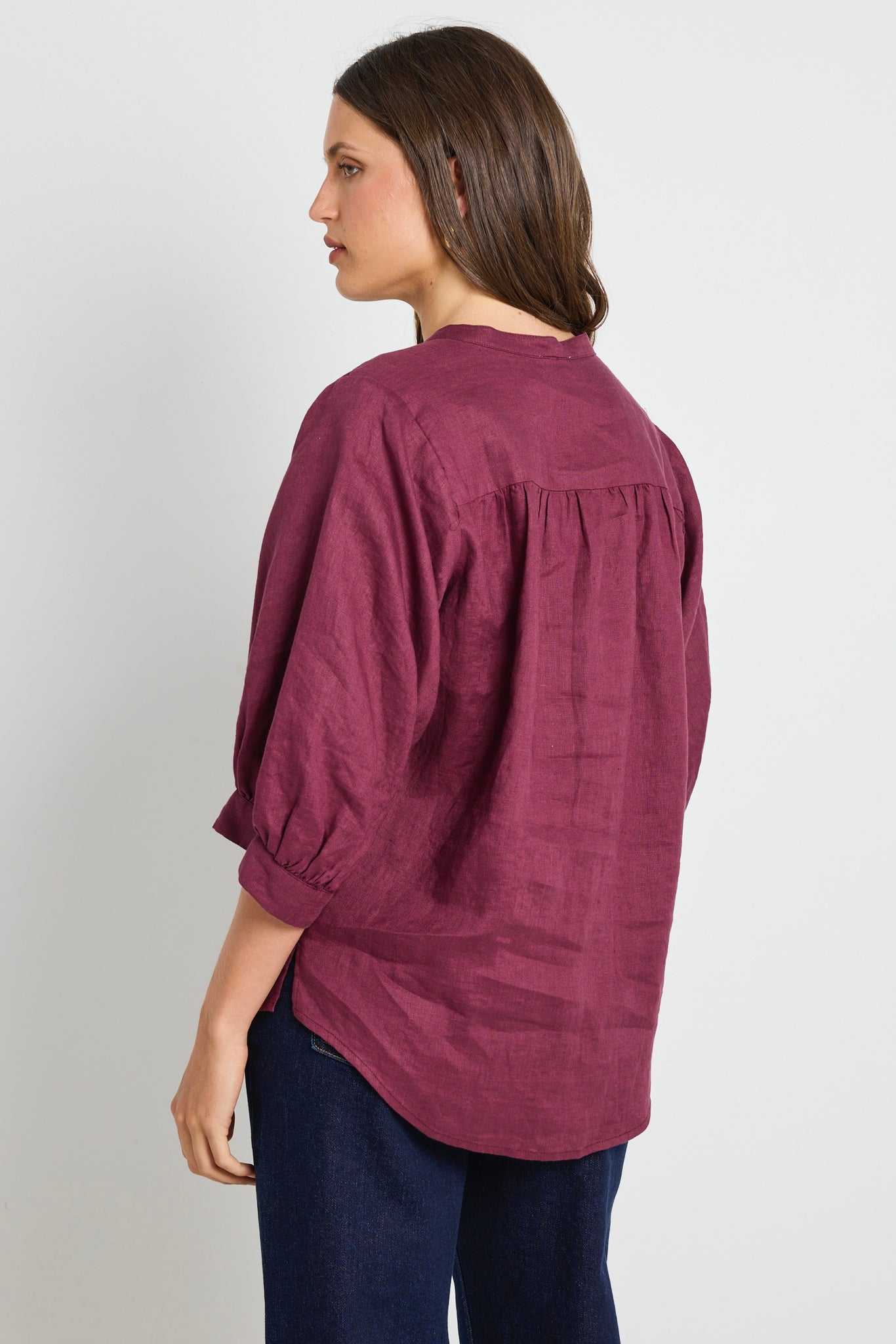BY ROSA DEITY LINEN BUTTON THROUGH PUFF SLEEVE SS BLOUSE
