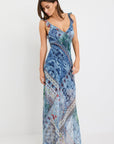 GEORGIA ZOE DELIGHTFUL SCARF PRINT GEORGETTE BIAS SLIP MAXI DRESS