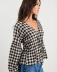 IVY + JACK DISCOVERY GINGHAM LS TIE FRONT TOP