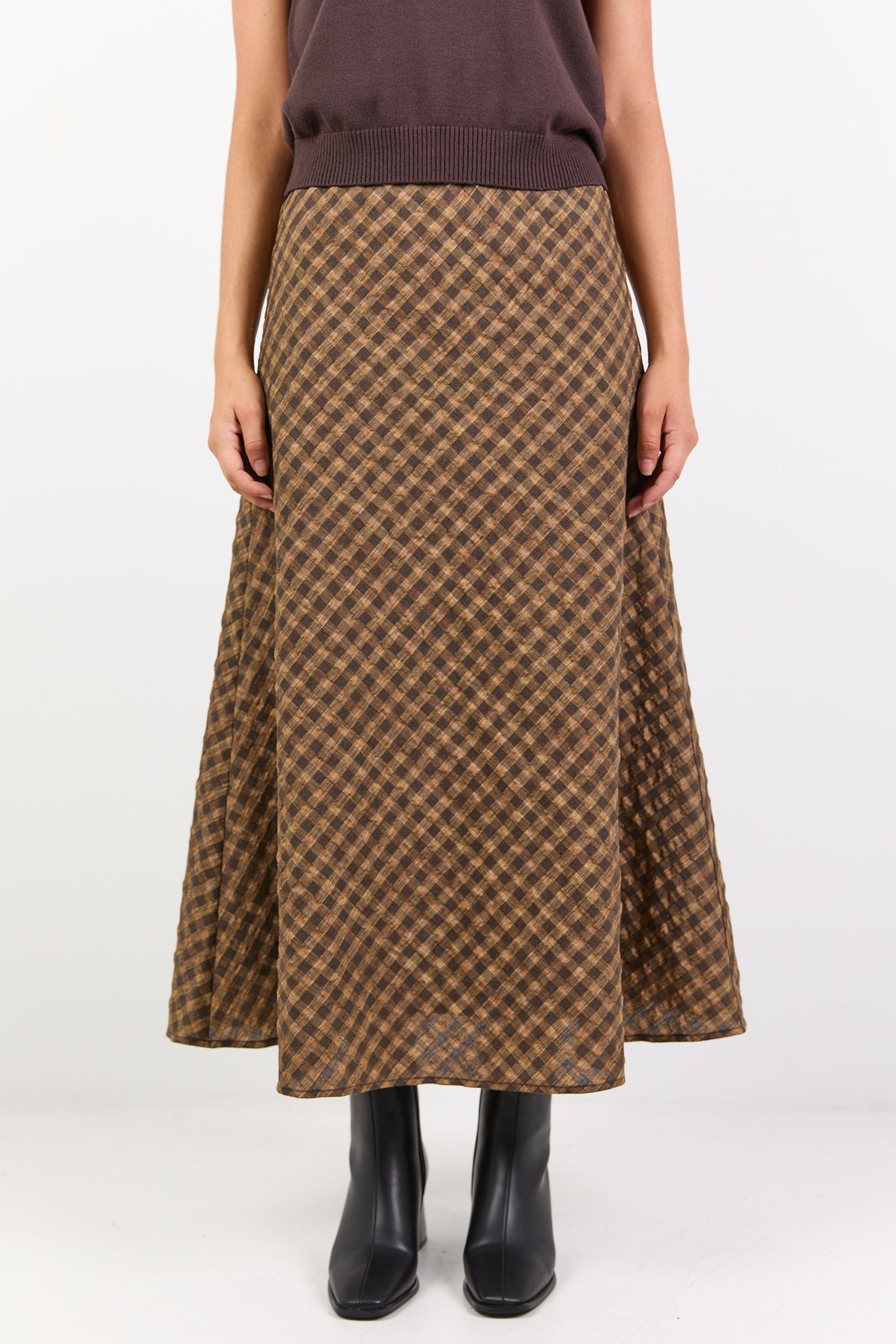 STORIES BE TOLD COMPANION CARAMEL COTTON BLEND BIAS MAXI SKIRT