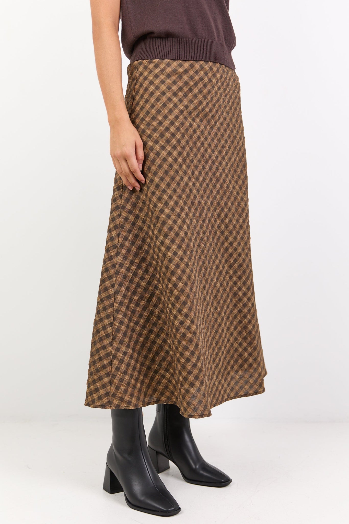 STORIES BE TOLD COMPANION CARAMEL COTTON BLEND BIAS MAXI SKIRT