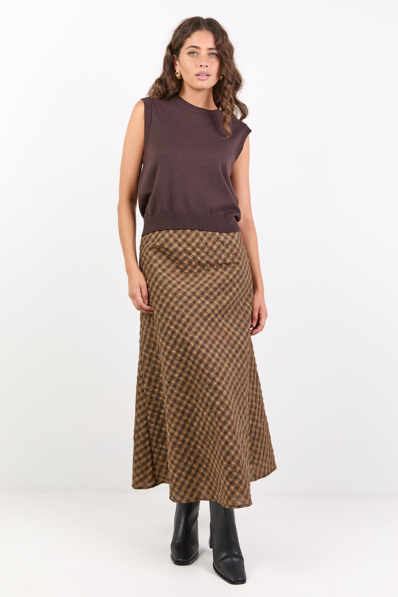 STORIES BE TOLD COMPANION CARAMEL COTTON BLEND BIAS MAXI SKIRT