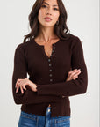 IVY + JACK DITTO BUTTON FRONT RIB KNIT LONG SLEEVE TOP