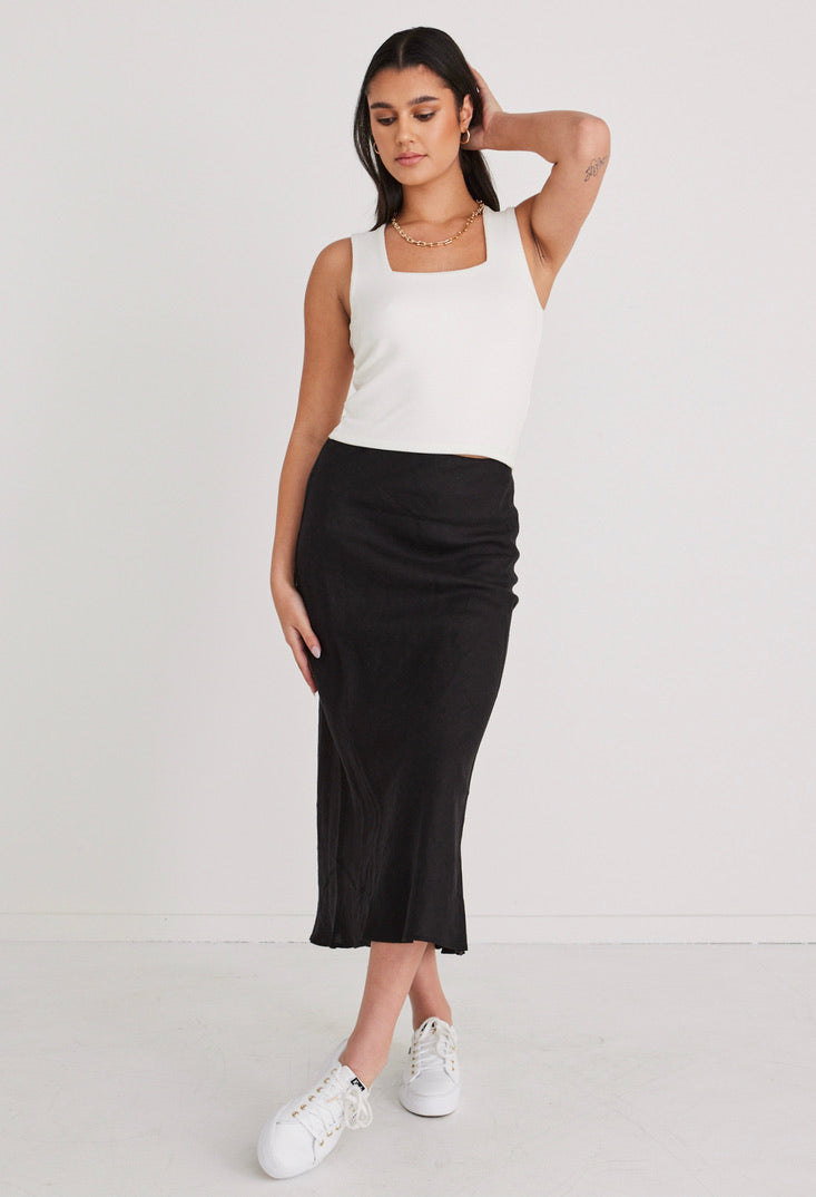 RE:UNION BLISS LINEN BIAS MIDI SKIRT