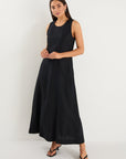 RE:UNION EASYGOING LINEN BLEND SLEEVELES CREW NECK MIDI DRESS