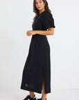 STORIES BE TOLD ELDER SHORT PUFF SLEEVE TIE MIDI DRESS