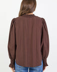 AMONG THE BRAVE EMBRACE SELF SREIPE SHIRRED NECK L/S TOP