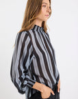 AMONG THE BRAVE EMBRACE STRRIPE SHIRRED NECK LS TOP