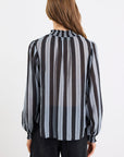 AMONG THE BRAVE EMBRACE STRRIPE SHIRRED NECK LS TOP