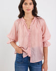BY ROSA. ENCOUNTER TEXTURED SS GATHERED BUTTON FRONT TOP