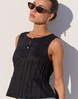 STORIES BE TOLD ENCOURAGE LINEN PINTUCK BOATNECK TOP