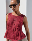STORIES BE TOLD ENCOURAGE LINEN PINTUCK BOATNECK TOP