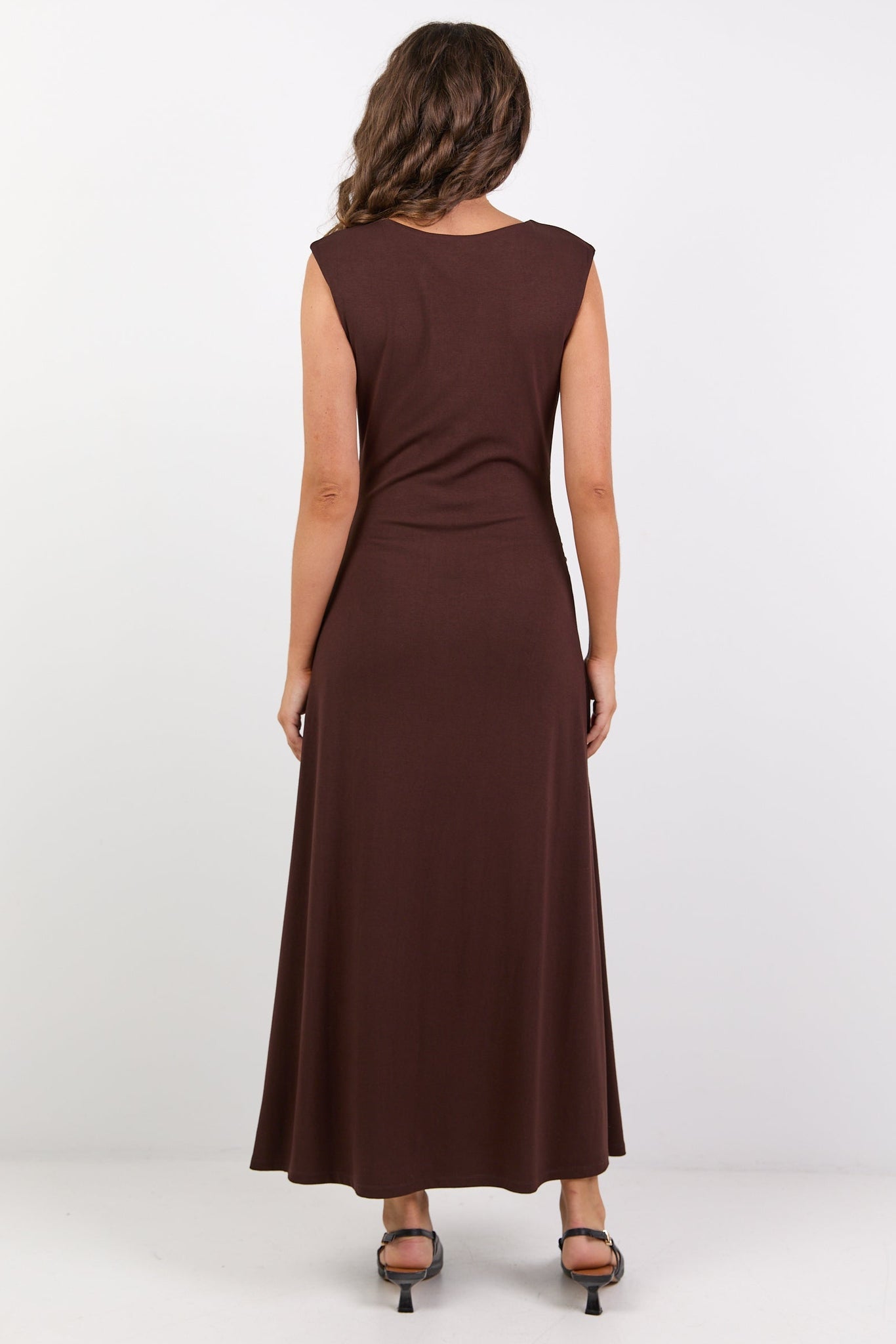 GEORGIA ZOE ENVELOPE CHOCOALTE SLEEVELESS KNIT MAXI DRESS