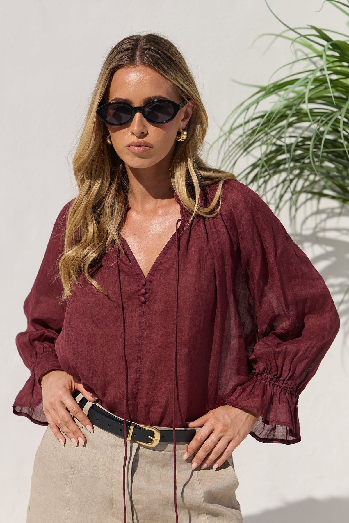 AMONG THE BRAVE EXPEDITION SHIRRED NECK SHORT SLEEVE TOP