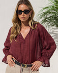 AMONG THE BRAVE EXPEDITION SHIRRED NECK SHORT SLEEVE TOP