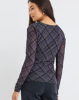 AMONG THE BRAVE EXPLORER CHECK LS WIDE NECK TOP
